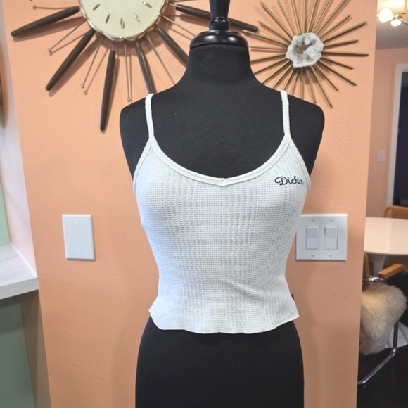 Dickies Medium Tiny Tank White Ribbed Crop Camisole Retro Y2K Beach Skater - Picture 1 of 10